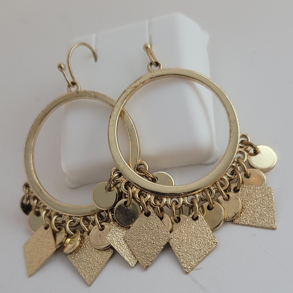 Chic Gold Hoop Earrings with Geometric Charms